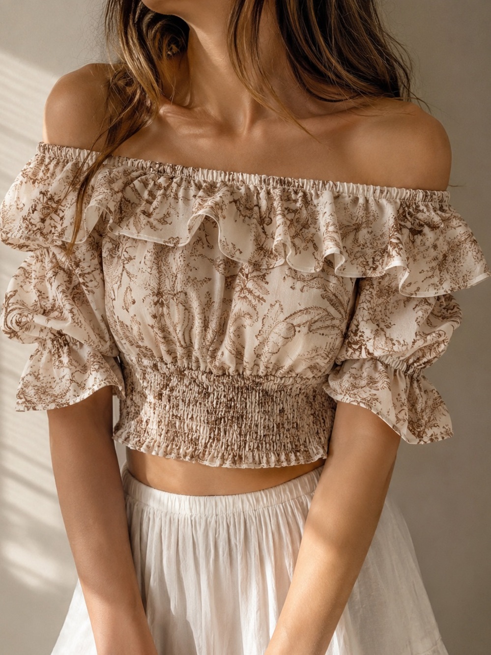 Forever That Girl Floral Off Shoulder Smocked Crop Top Small Romantic Boho